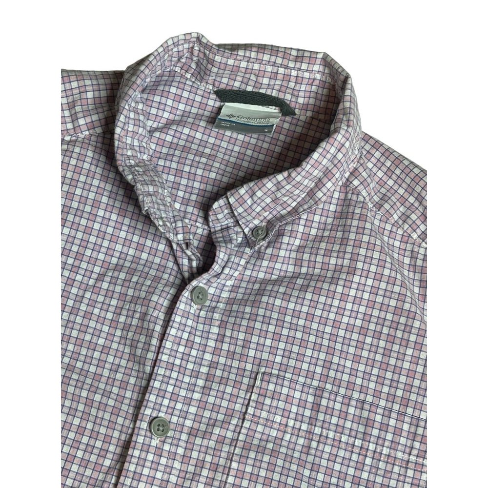Columbia Mens Short Sleeve Button Down Pink Gingham Check Size Small
